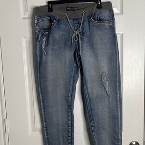 Trendy Blue Jeans with Gray Waistband